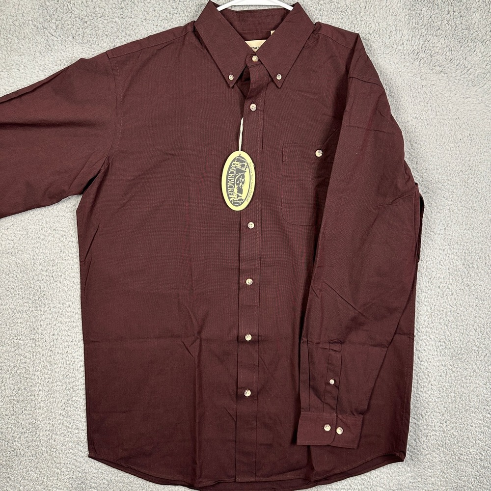 Back Packer Shirt Button Down Mens XL Tall Maroon Long Sleeve Pocket Casual NEW